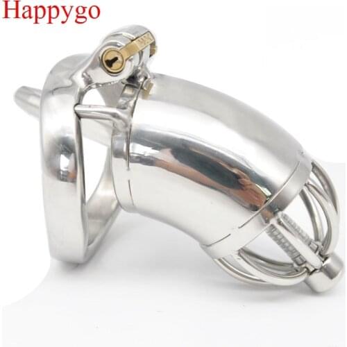 Happygo Stainless Steel Stealth Lock Male Chastity Device with Urethral Catheter,Cock Cage,Penis Ring,A278-1