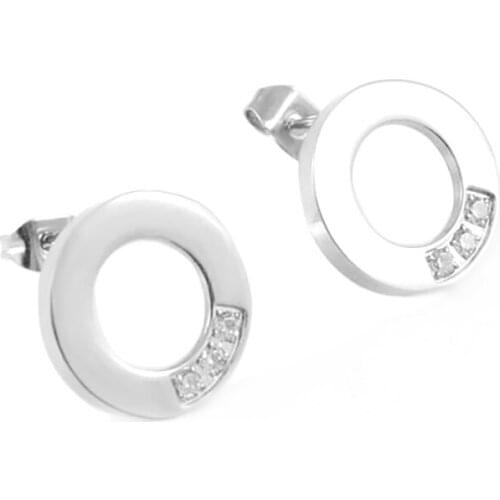 GOKADIMA Rhinestone Stainless Steel Round Stud Earrings Girl Women Jewellery Fashion Wholesale 2018