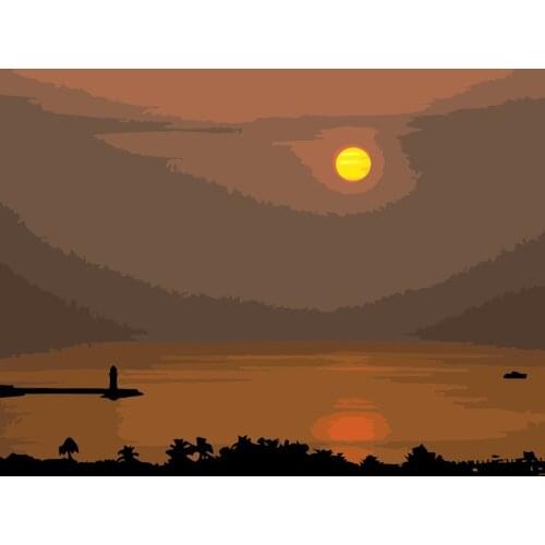 MaHuaf-i277 Room Home Decor Wall Art sunset landscape DIY Painting By Numbers On Canvas Frameless Modern Realist Wall Pictures