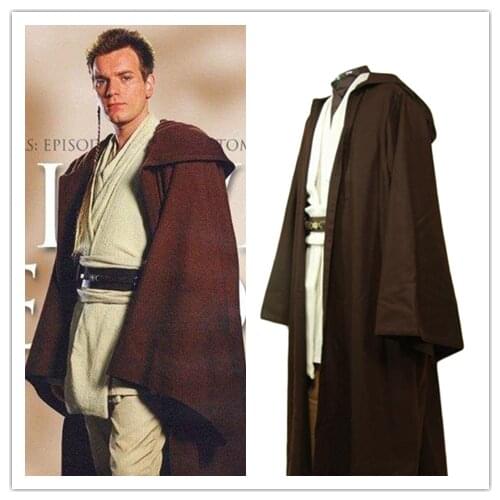 Jedi Master Obi Wan Kenobi Cloak Costume Star Cosplay Wars Adult Men Clock Full Set Halloween Carnival Suit