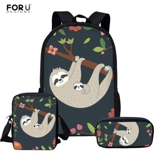 FORUDESIGNS Cute Sloth Print School Bags for Girls Boys Primary School Bag Children Backpack 3pcs/set Bookbags Mochila Escolar