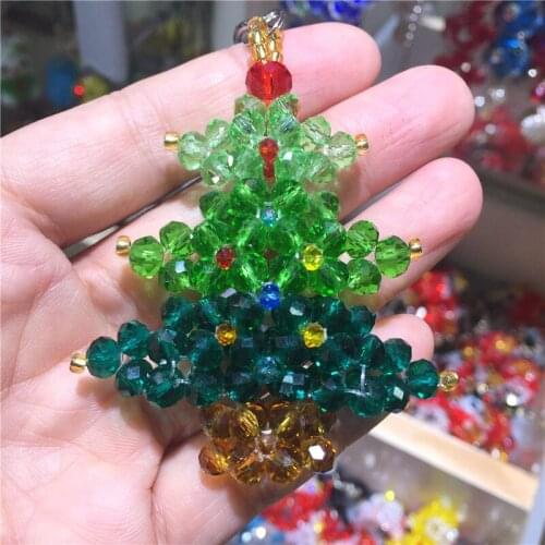 Cute Keychain Austrian Crystal Christmas Tree Hand Made Key Ring Gift For Women Girls Bag Pendant Charms Key Chains As Gift