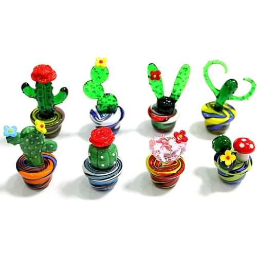 Handmade Murano Glass Cactus Figurines Crafts Ornaments Creative Colorful Cute Miniature Plant Sculpture For Home Tabletop Decor