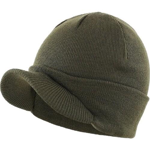 Connectyle Mens Fashion Winter Beanie Hat with Brim Warm Double Soft Knit Cuff Beanie Cap Winter Outdoor Accessories