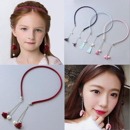 New Girls Fashion Hairbands With Pearl Floral Earrings Set Headbands Girls Gifts Kids Hair/Clothes Accessories Natal Ornaments