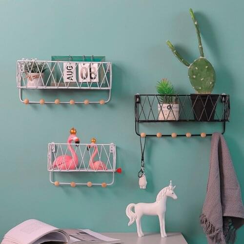 Nordic Style Wall Decoration Iron Frame Hanging Rack Wall Display Storage Box Multifunction Mesh Wire Metal Wall Shelf Hanger