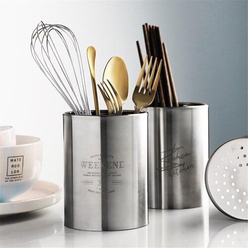 Stainless Steel Chopsticks Storage Tube Spoon Fork Storage Box Cutlery Drain Holder Household Kitchen Utensils Organizer Tool