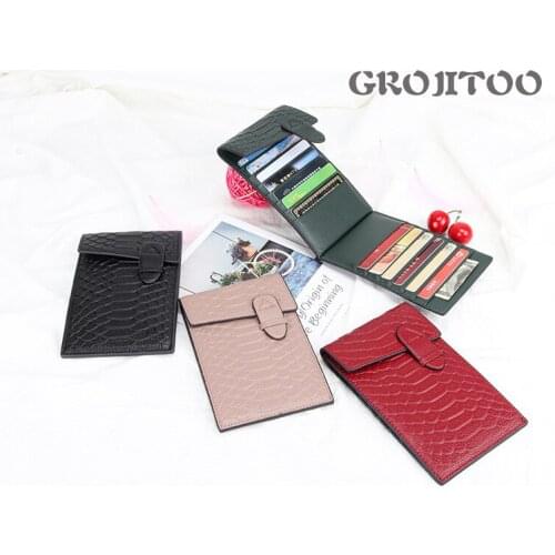 GROJITOO New real leather card bag RFID anti theft brush ultra thin wallet for women large capacity fashion card bag women purse