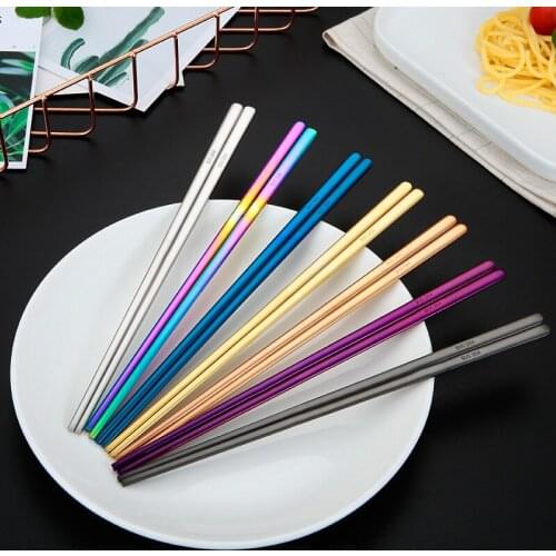 5Pair New Korean Stainless Steel Titanium Plating Gold Rose Gold flat Chop Sticks Sushi Hashi Chopstick Portable Tableware
