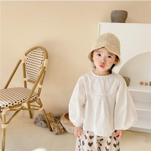 Autumn girls cotton puff sleeve loose blouses Baby girls casual long sleeve Tops