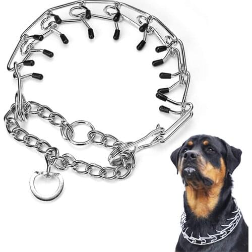 Stainless Steel Dog Training Collar With Comfort Rubber Tips Dog Necklace Training Safe Adjustable Detachable Pet Prong Collar