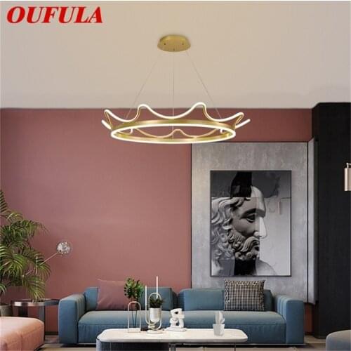 OUFULA Nordic Pendant Lights Gold Crown Contemporary Luxury LED Lamp Fixture For Home Decoration