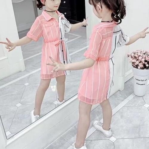 Summer Girls' Dress Symmetrical Color Strap Plaid Casual Short sleeve Party Princess Dress Cute Childrens Baby Kids Girls Cloth