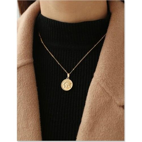 Vacuum Plating World Map Medal Pendant European And American Design Necklace Clavicle Chain Female Jewelry