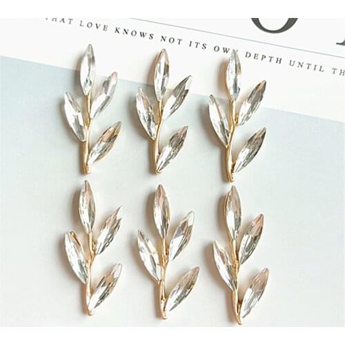 10Pcs 15*37mm Gold Color Alloy Material Crystal Branch Charm Leaf Branch pendant for DIY Head Women Jewelry Making Wholesale