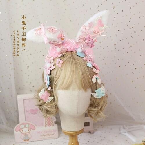 Sweet Cute Candy Rabbit Ear Lolita KC Bow Headband Headwork Japanese style Soft Sister Kawaii Bear Ear Hair hoop Headwear
