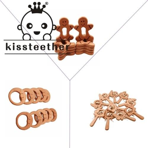 Kissteether 10pcs Food Grade Beech Wooden Teethers Baby Teether For Kids Childrens Toys Diy Making Wooden Rings Teething Toys