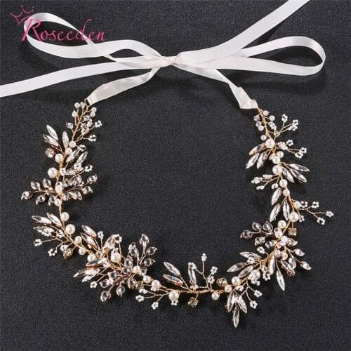 Romantic Gold Wedding Headbands Korean Flower Brides Hairbands Bridal Soft Crystal Tiara Hair Jewelry RE3370