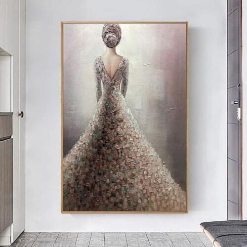 Hand painted Abstract Art with Beautiful Girl in the wedding dress Canvas Oil Painting Wall Art picture Living Room Home Decor