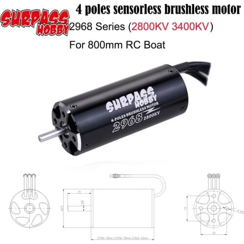 SURPASS HOBBY 2968 2800KV 3400KV 4000KV 4 Poles Brushless Waterproof Motor for 800mm RC Boat
