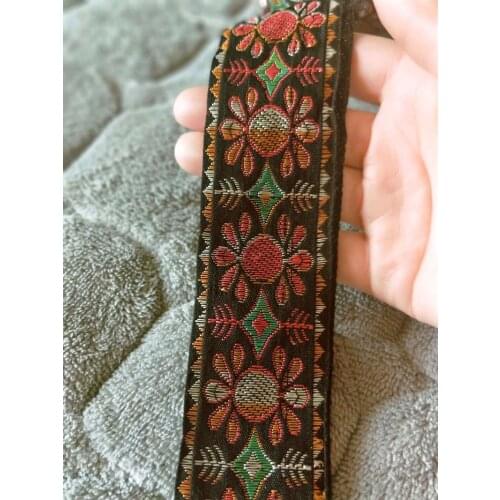 High Quality 11yard/lot 4.3CM black Rare fishbone flowers Woven Jacquard Ribbon Pattern For Curtain Belt And Clothing Accessory