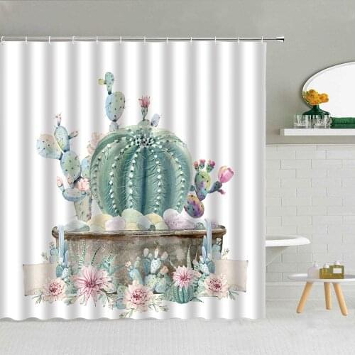 Cactus Flower Potted Plants Shower Curtain Tropical Desert Succulents Bathroom Decor Accessories Waterproof Screen Curtains