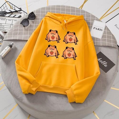 Frog Yellow Hoodie Harajuku Pullover Oversize Sweatshirt Autumn Winter Kpop Clothes Plus Size Hoodies Kawaii Clothing Aesthetic