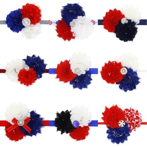 20pcs Chiffon flower Patriotic Independence Day headbands girls Fourth of July headwear hair bands accessories SG8642