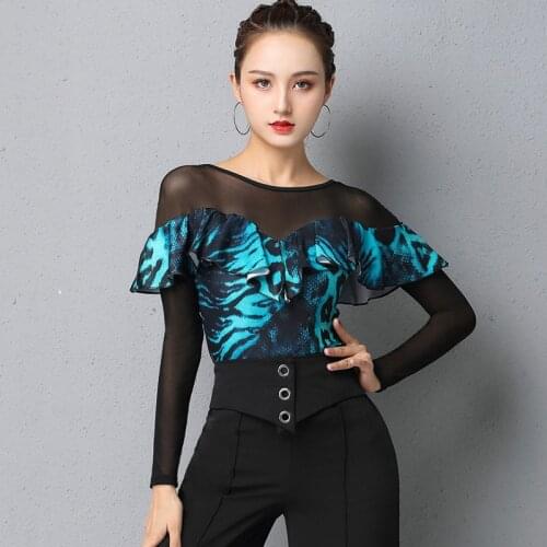 Latin Dance Practice Tops For Women Adult Long Sleeve Purple/Green Shirt Professional Rumba Tango Samba Salsa Dancewear DQL4495