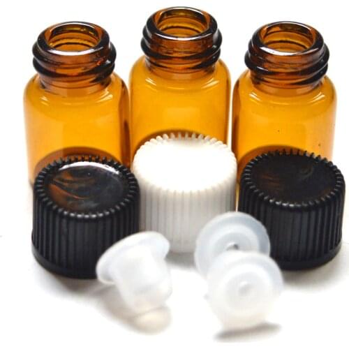 10Pcs 2ml Mini Amber Glass Bottle with Orifice Reducer and Cap Small Essential Oil Vials