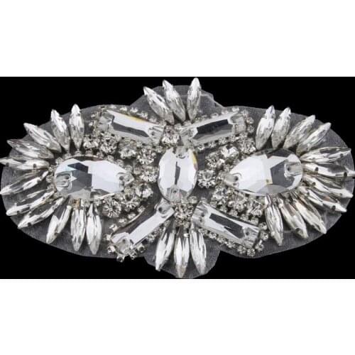 2 Pieces 10*6cm High End Horse Eye Flower Iron on Sew On Rhinestone Applique Patches for Dress Hat Decoration