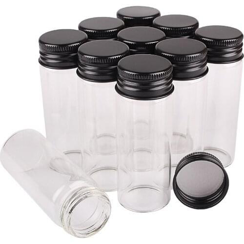 24 Pieces 40ml Glass Bottles with Black Aluminum Caps 30*80mm Spice Bottles Glass Jars Glass Containers Vials for Craft DIY Gift