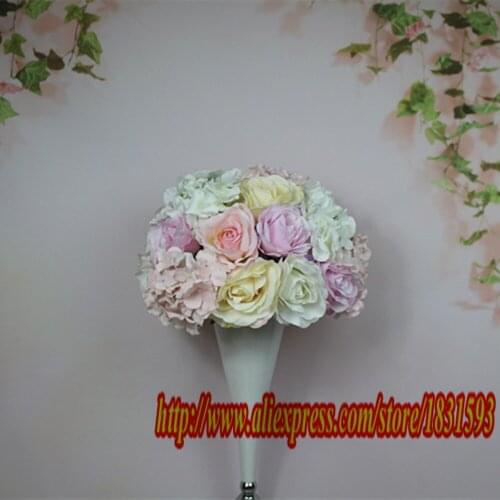 35cm*5pcs/lot Artificial silk Rose and hydrangea Flower Ball Silk Rose Wedding Kissing Ball Decoration Ball TONGFENG