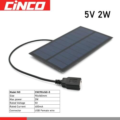 5V 2W Output USB Solar Cell 5 V Charge Regulators Solar Panel Outdoor Battery Charger USB Female Port
