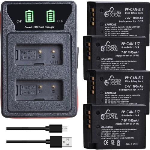 4pcs LP-E17 LPE17 LP E17 Battery and LED Dual Charger for for Canon EOS 200D M3 M6 750D 760D T6i T6s 800D 8000D Kiss X8i Cameras