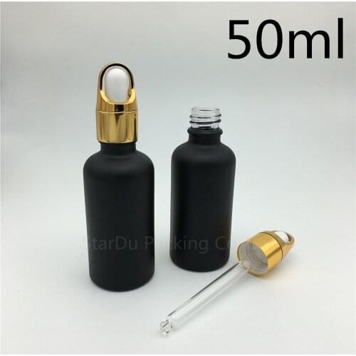 Free shipping 200pcs 50ml black frosted glass essential oil bottle with gold Flower basket ring dropper glass perfume bottle