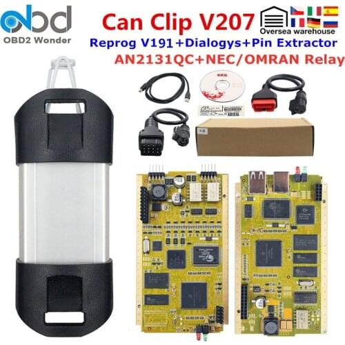 OBD2 For Renault Can Clip V207 Diagnostic Interface With CYPRESS AN2131QC Golden PCB Reprog V191 Dialogys For Renault 1998-2019