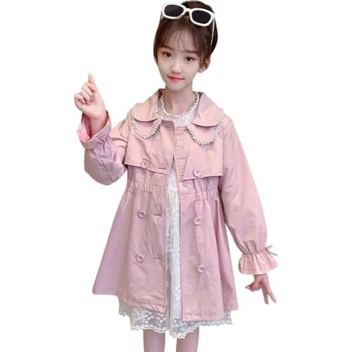 Girls Long Windbreaker Solid Color Girls Coats 2021 New Childrens Jacket Spring Autumn Kids Clothes Girl 6 8 10 12 14