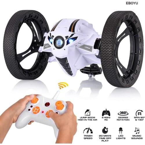EBOYU 2.4G RC Jumping Car Jump High Stunt Car with Music LED Headlights Double Sided Tumbling RC Bounce Car Gift Toy
