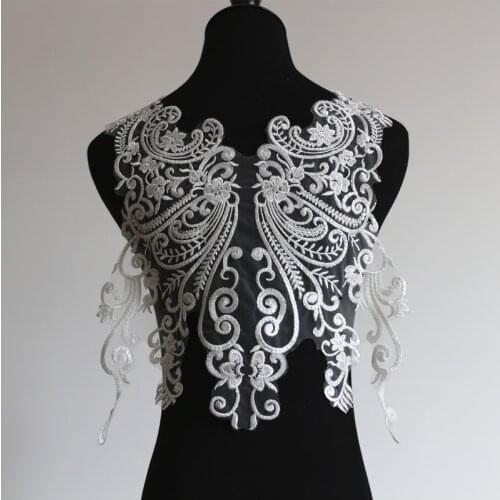 1 piece French Lace Applique Ivory White Embroidered Lace Fabric High-end Wedding Dress Accessories Handmade DIY Supplies