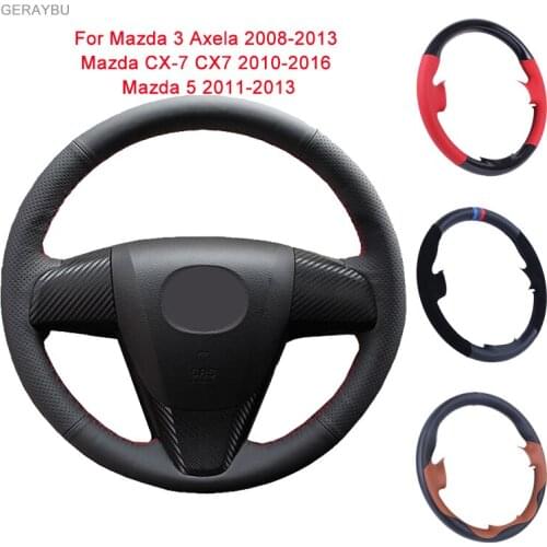 GERAYBU Custom DIY Leather Hand-sewn Car Steering Wheel Cover For Mazda 3 Axela Mazda CX-7 CX7 Mazda 5 Breathable Wear-resistant