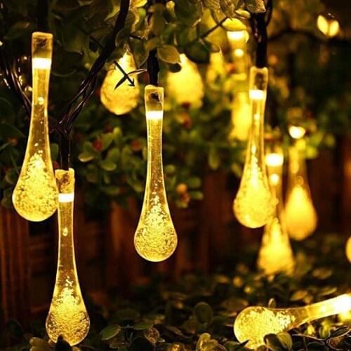 20/30LED Solar Water drop Bulb String Lights Outdoor Waterproof Fairy lights Garden Courtyard Patio Lawn Lamps Christmas Decor