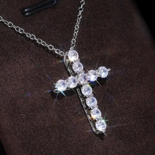 Huitan Luxury Round Zirconia Cross Necklace for Women Fashion Versatile Bridal Wedding Engagement Neck Pendant Jewelry Drop Ship