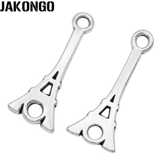 JAKONGO 20pcs Antique Silver Plated Eiffel Tower Charm Connector for Jewelry Making Bracelet DIY Accessories 26x11mm
