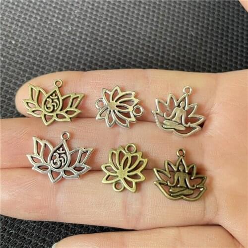 JunKang 20pcs flower of life DIY wholesale yoga lotus connector Om Hamsa handmade jewelry pendant