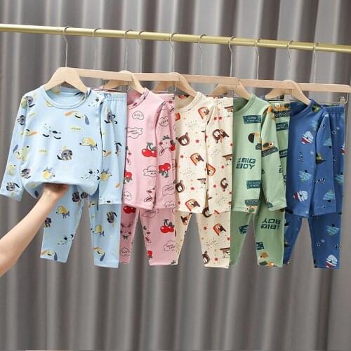 Children Underwear Sets 2pcs Long Sleeve Tees Tops + Pants Autumn Winter Warm Cotton Long Johns for Boys Girls Kids Sleepwear
