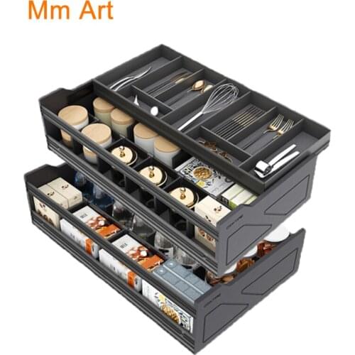 Basket Kitchen Cabinet Double Drawer Floor Cabinet Drawer Basket of Dishes Pot Storage