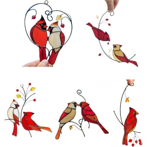Beautiful Branches Red Birds Stained Glass Ornaments Outdoor Pastoral Garden R2JC