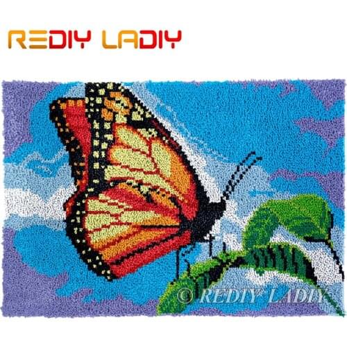 Latch Hook Rug Orange Butterfly Chunky Yarn Tapestry Kits Crochet Cushion Mat DIY Carpet Rug Needlework Hobby & Crafts 85*58cm
