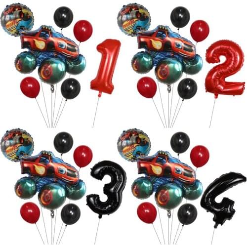 7pcs Cartoon Blaze Car Foil Balloons Set 30inch Number Globos Racing Car Theme Happy Birthday Party Decorations Kids Toys Gift